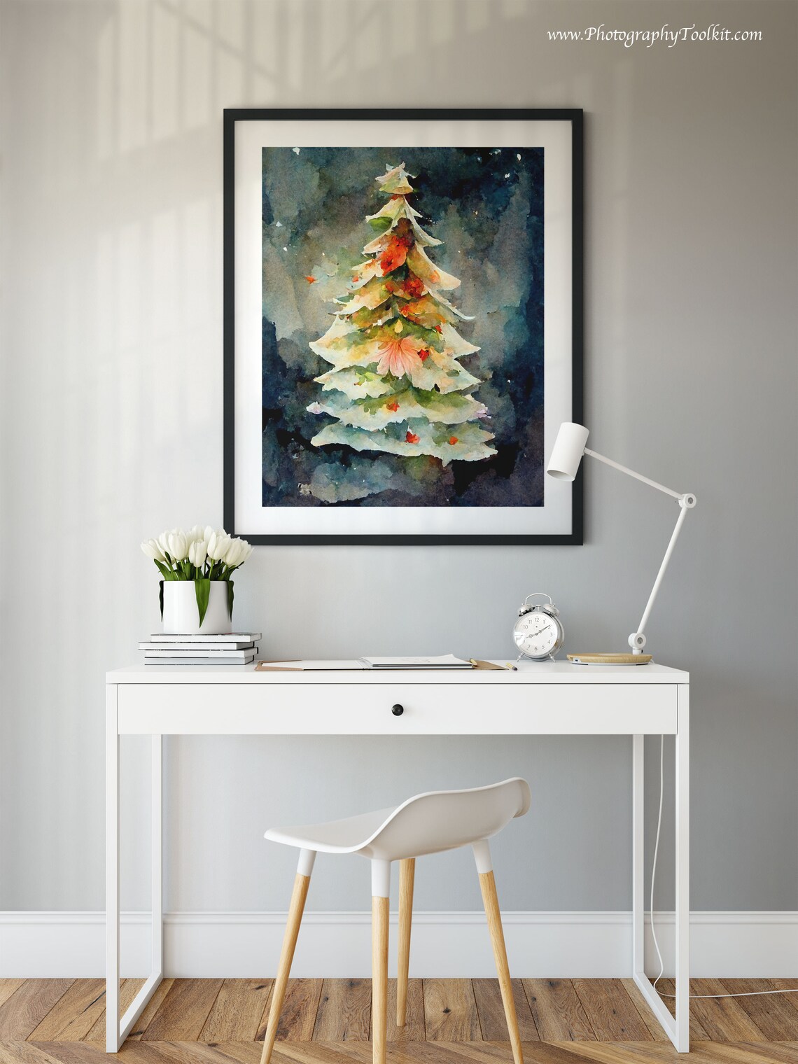 Christmas Tree Watercolor Winter Landscape Art Print - Image 2