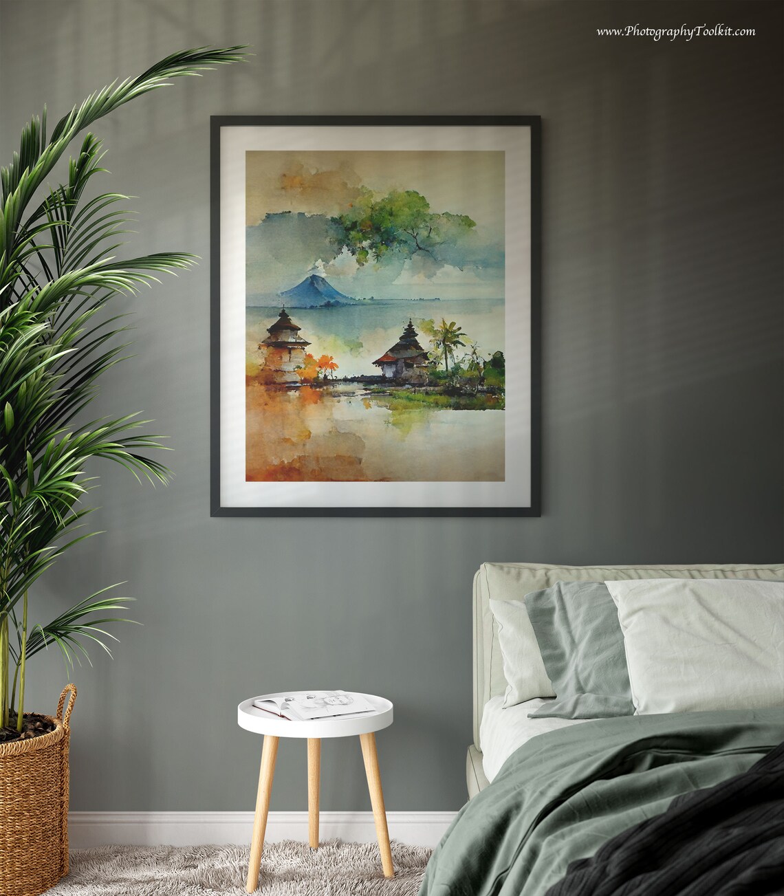 Balinese Water Temple Lakeside Watercolor Travel Landscape Poster - Image 3