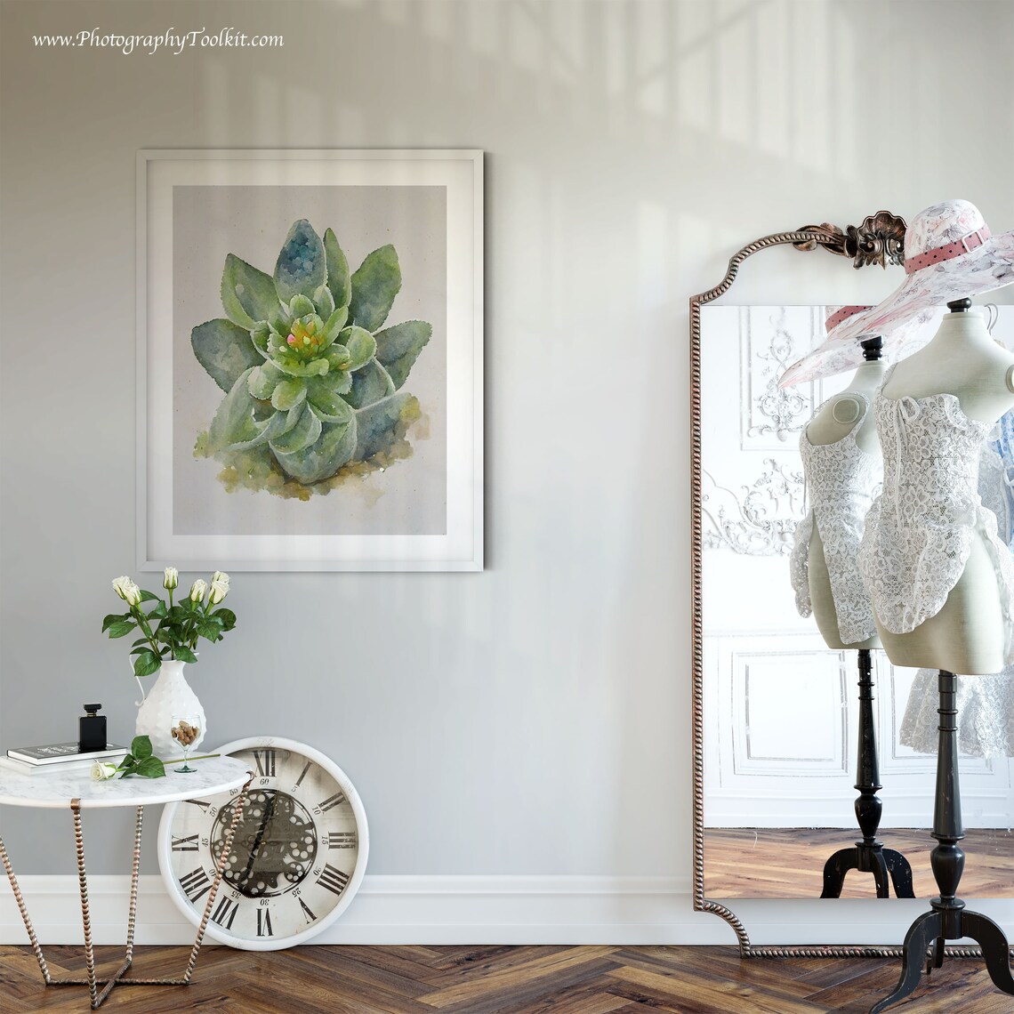 Succulent Watercolor With Pink Blooming Center Lovely Plant Poster - Image 5