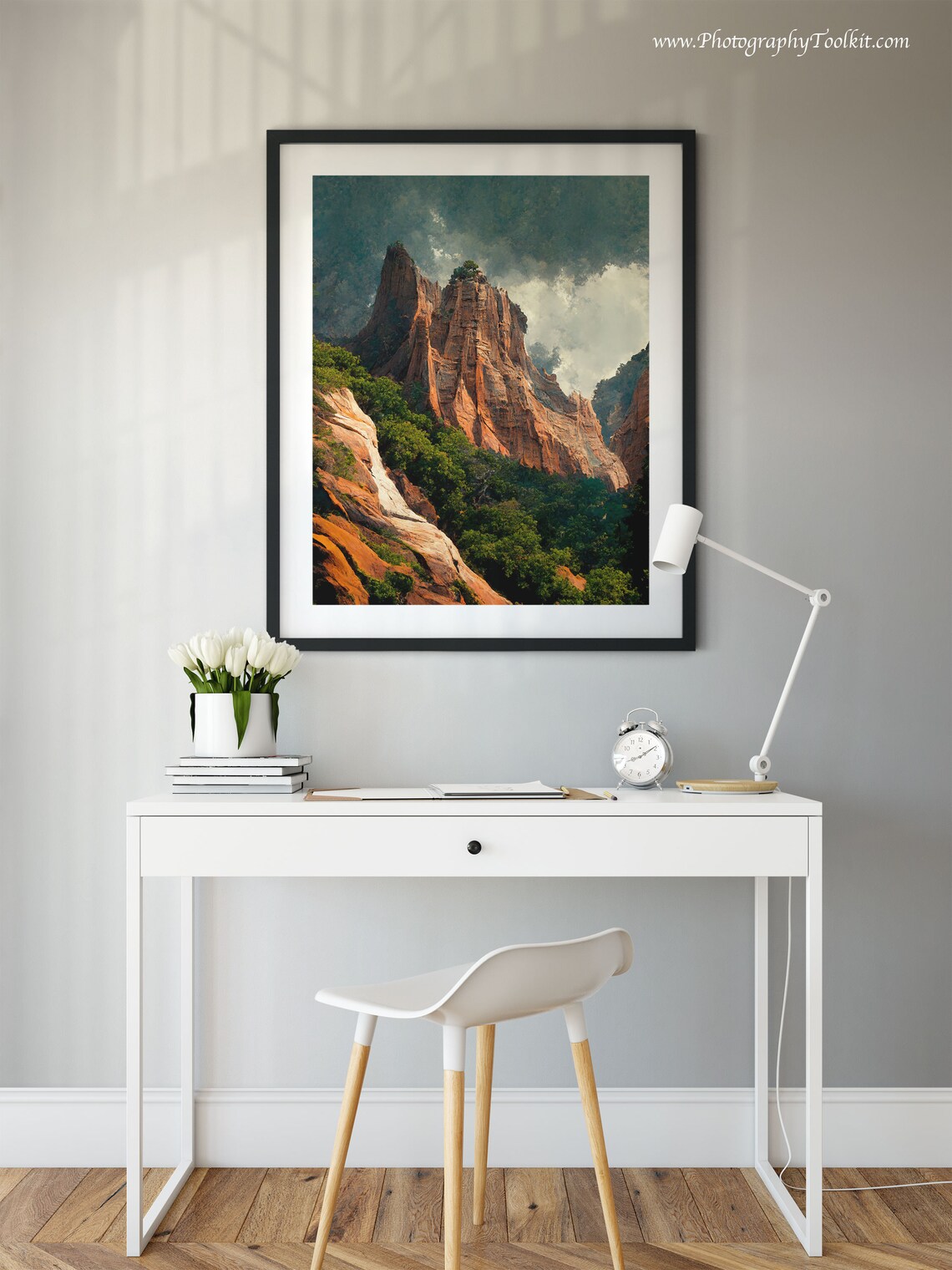 Zion Red Rock Spire Wall Art Lush Green Valley Dramatic Clouds Scenery - Image 2