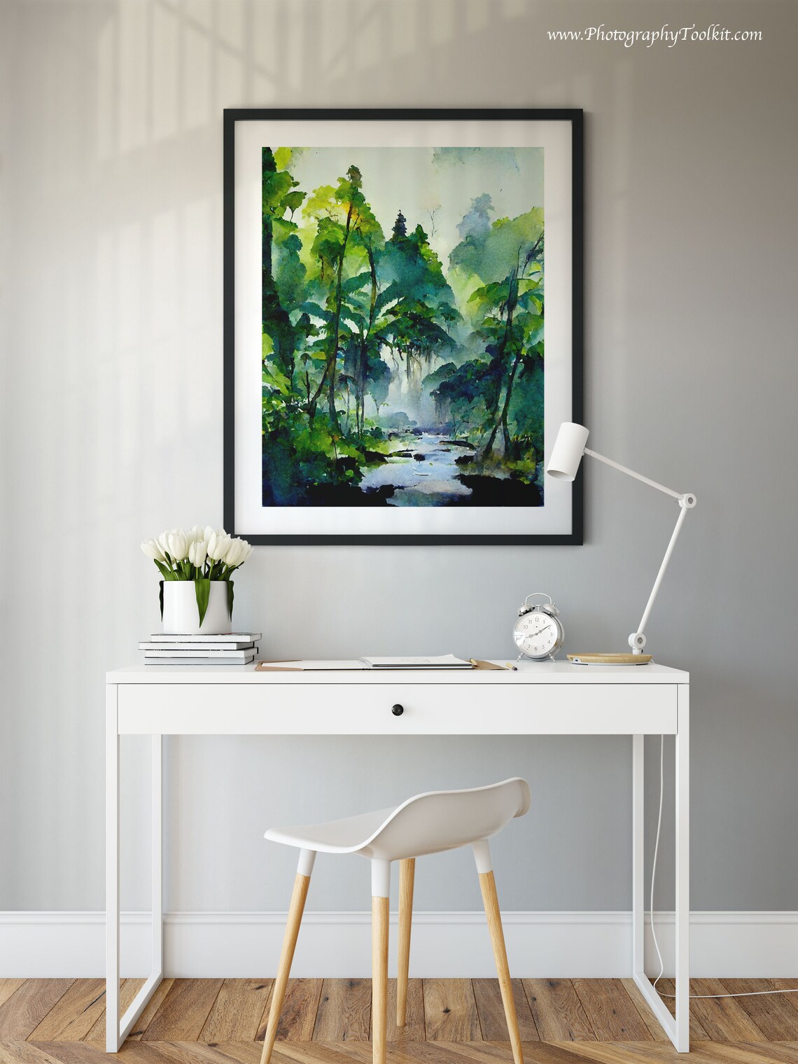 Misty Green Forest Stream in Morning Sunlight Watercolor Nature Poster - Image 2