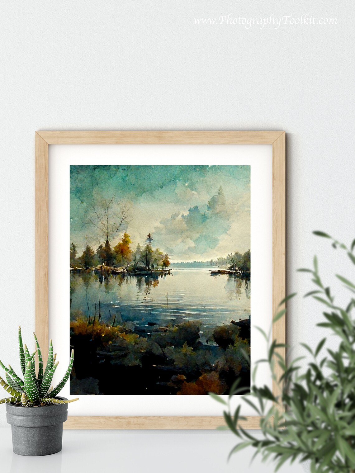 Calm Lake Watercolor Trees Reflected Peaceful Shore Nature Art Poster - Image 5