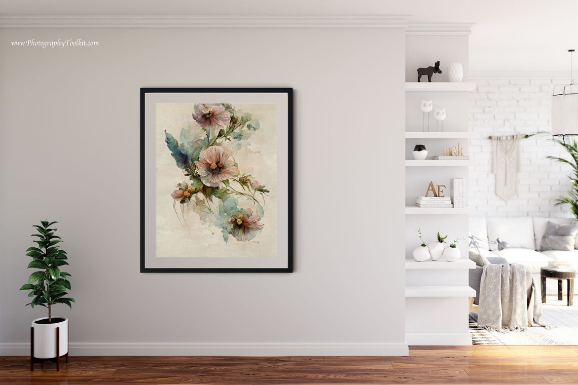 Watercolor Hollyhock Blossoms Soft Pink Botanical Floral Print - Image 4