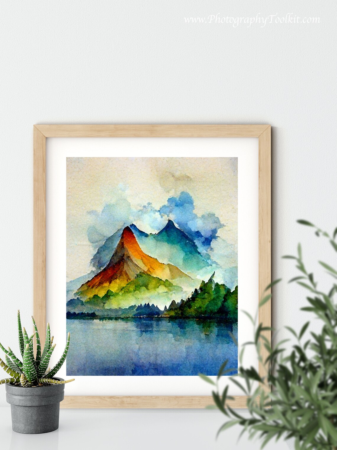 Colorful Rainbow Mountain Peaks Above a Calm Lake Watercolor Poster - Image 5