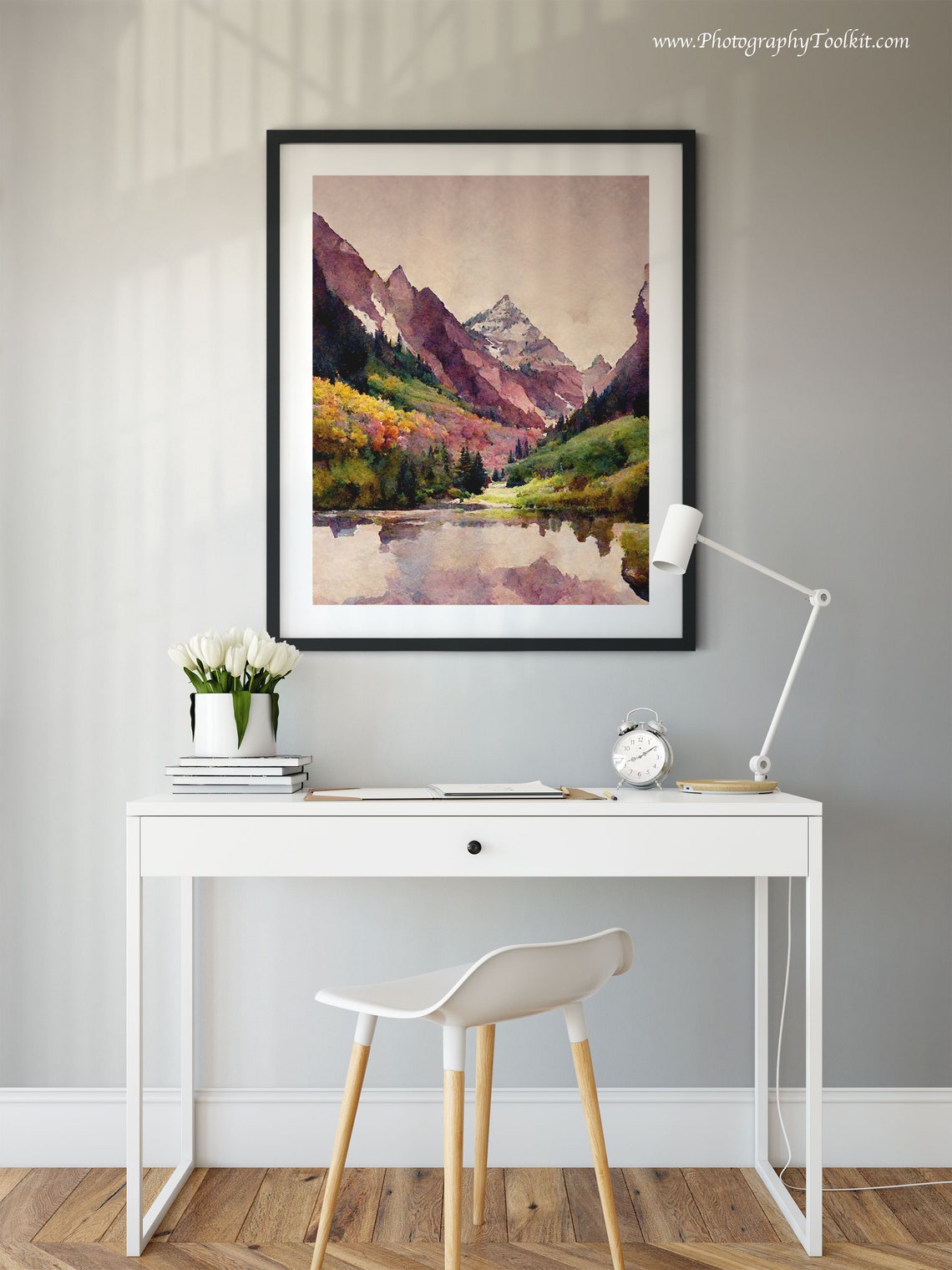 Maroon Bells Aspen Lake Mirror Reflection Scenic Watercolor Poster - Image 2