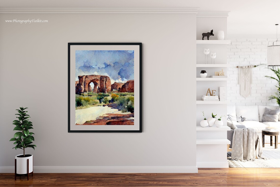 Red Rock Arch Desert Watercolor Natural Stone Formation Scenic Poster - Image 4