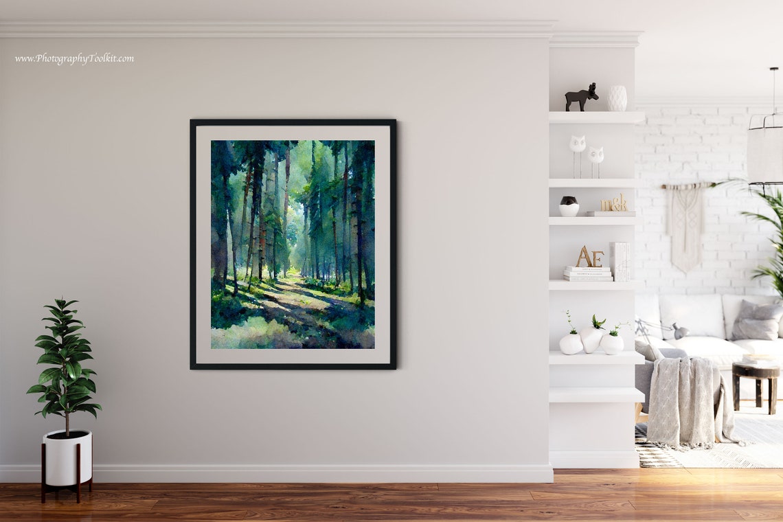 Sunlit Pine Forest Path Peaceful Serene Calm Watercolor Poster - Image 4