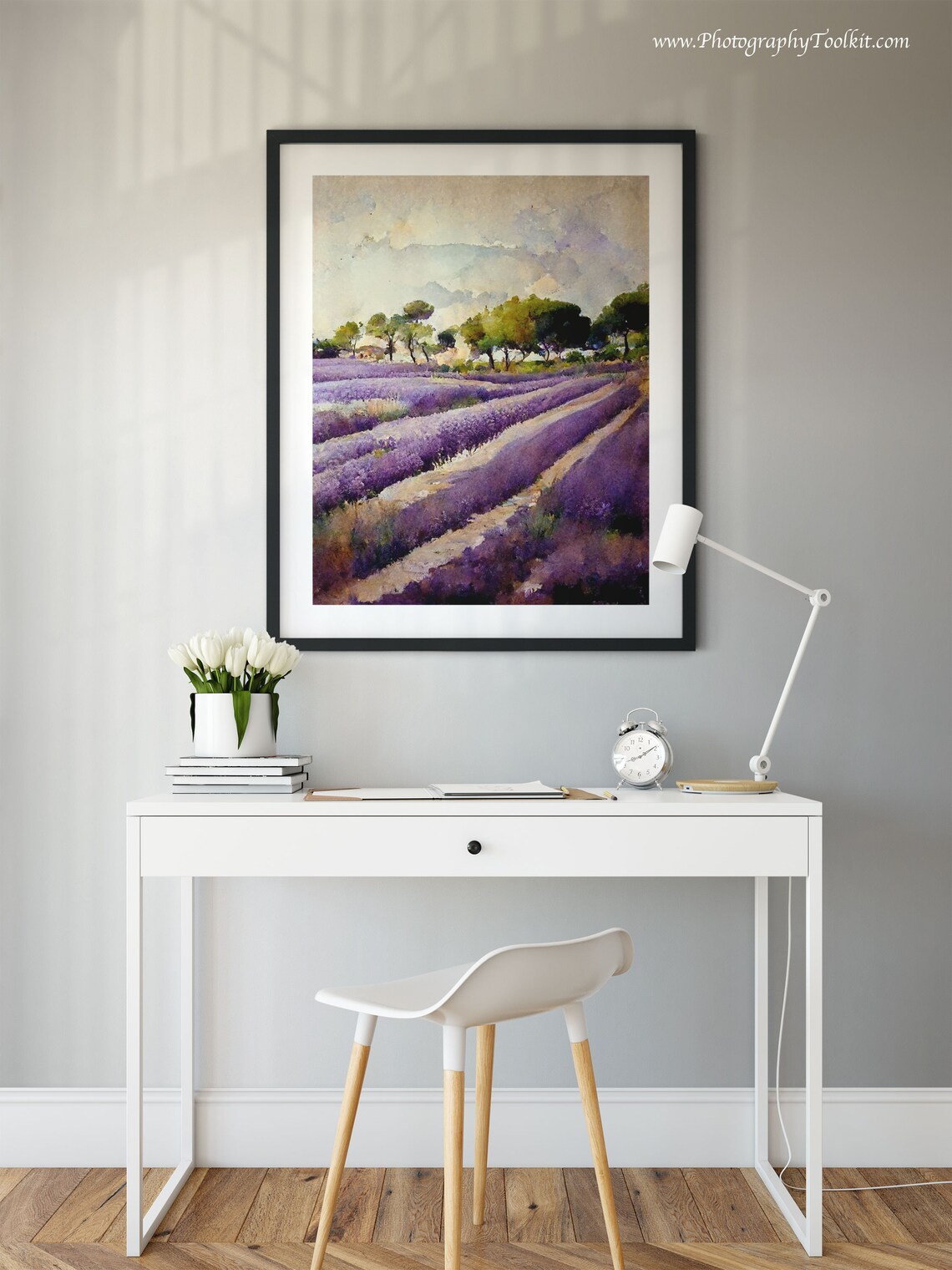 Lavender Field Rows Trees Watercolor Purple Floral Art Poster - Image 2