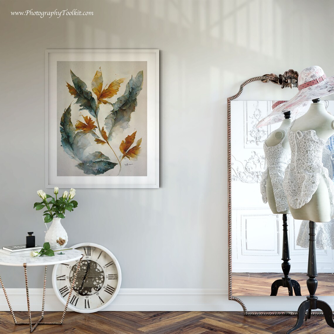 Autumn Leaves Watercolor Green And Gold Foliage Style Poster - Image 6