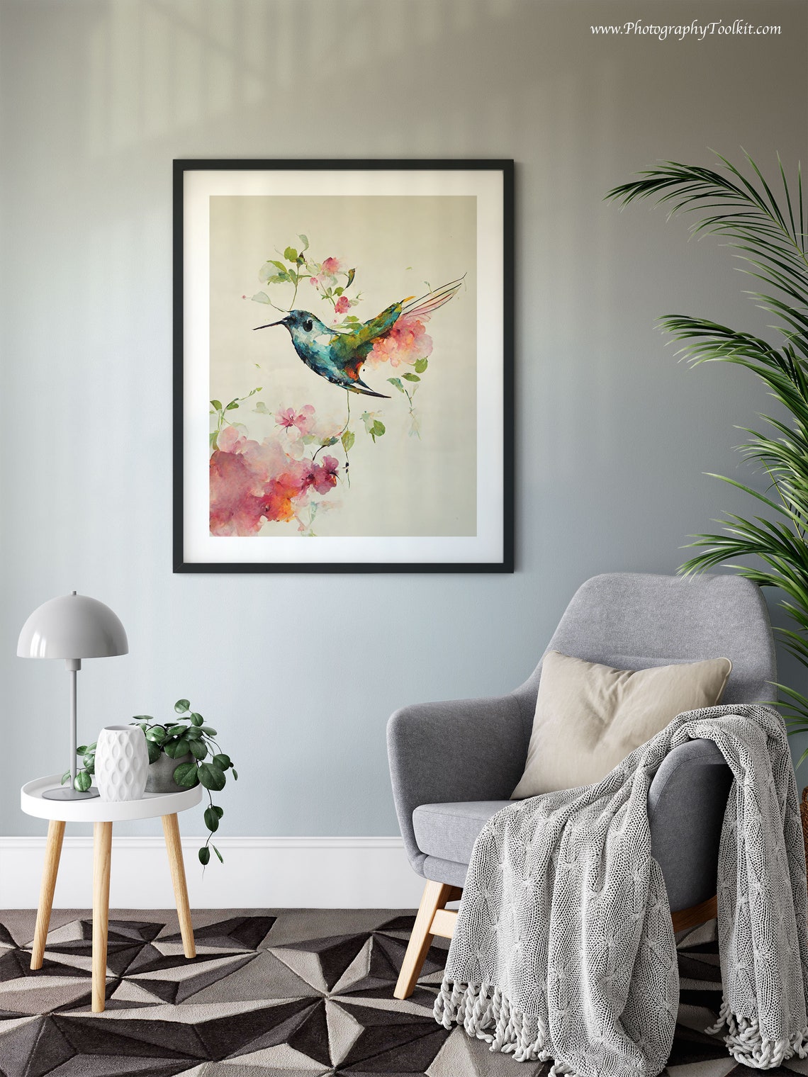 Hummingbird Pink Blossoms Delicate Spring Watercolor Scenic Poster - Image 6