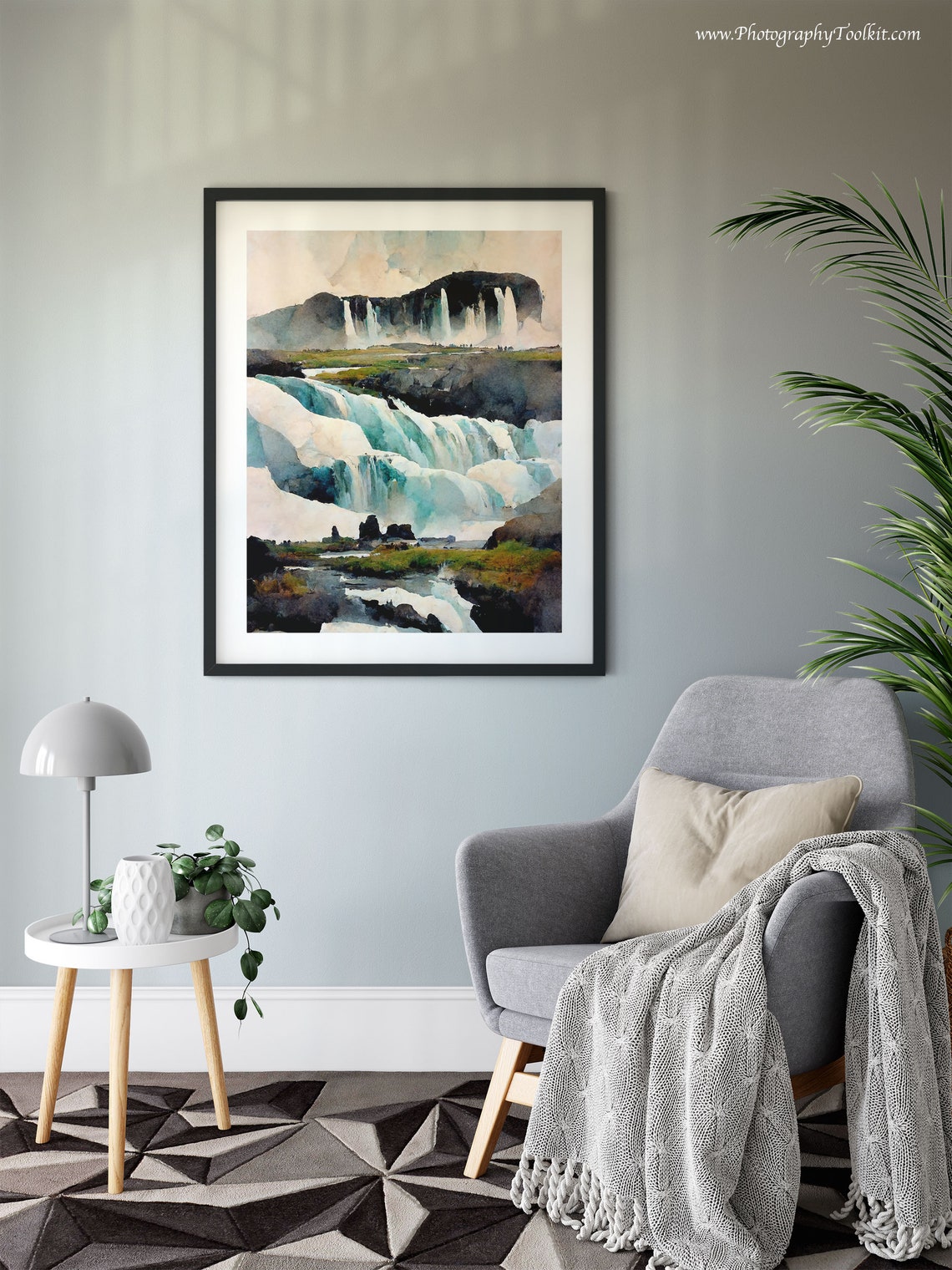 Godafoss Iceland Turquoise Cascades Under Sky Watercolor Poster - Image 6