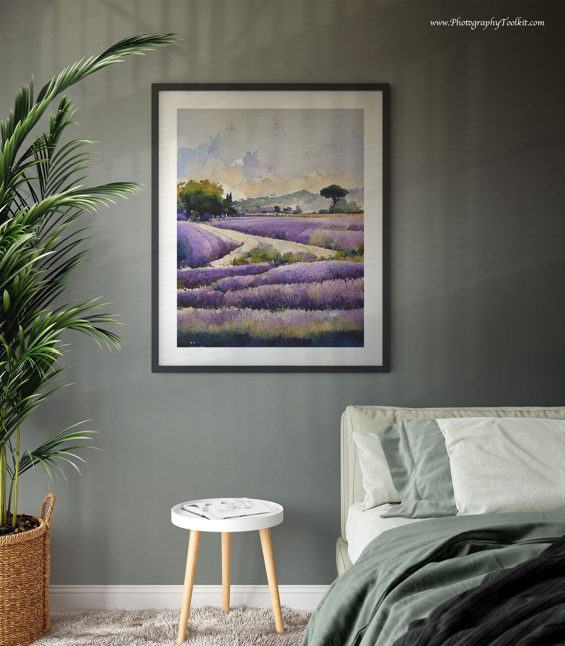 Winding Path Through Purple Lavender Fields Watercolor Landscape Poster - Image 3