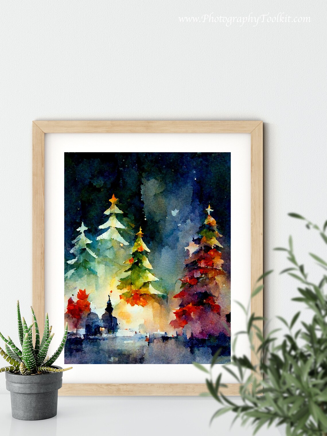 Christmas Trees Watercolor Art Print, Holiday Decor - Image 5