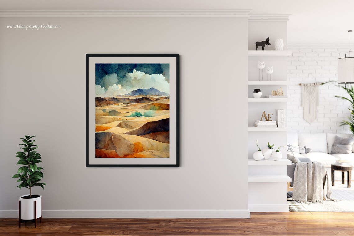 Desert Dunes Storm Sky Moody Watercolor Landscape Scenic Poster - Image 4
