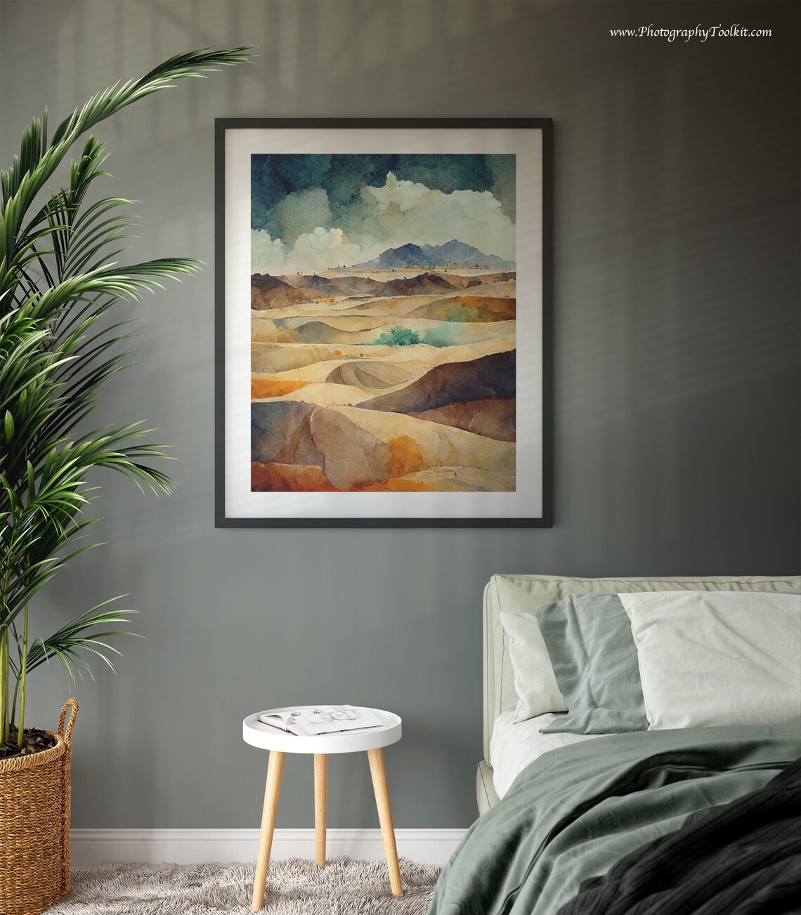Desert Dunes Storm Sky Moody Watercolor Landscape Scenic Poster - Image 3
