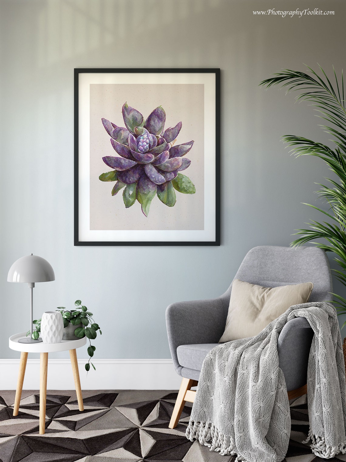 Purple Succulent Plant Watercolor Botanical Illustration Art Poster - Image 6