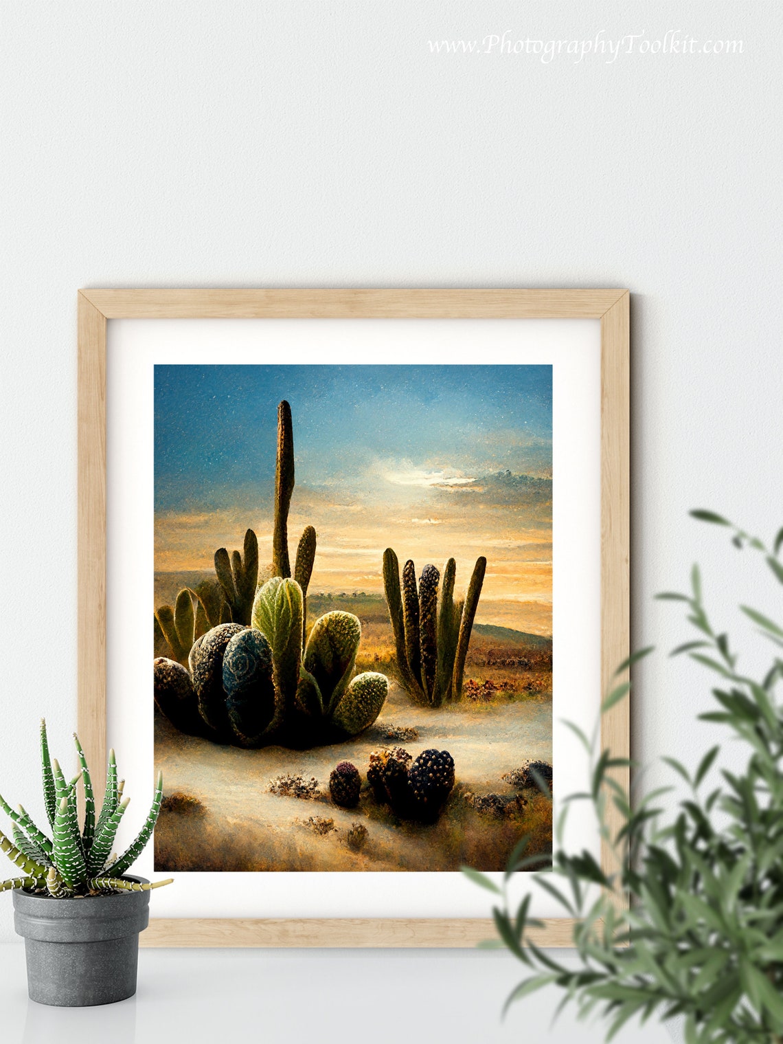 Western Desert Cacti Sunset Wall Art Prickly Pear Golden Sky Landscape - Image 6