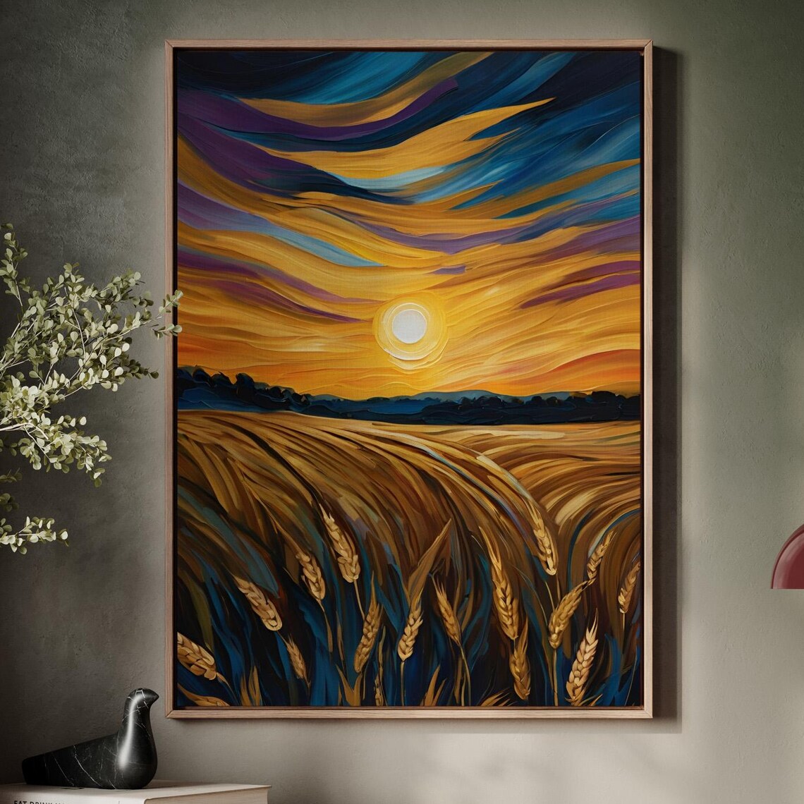 Golden Wheat Field Sunset Poster, Farmhouse Landscape