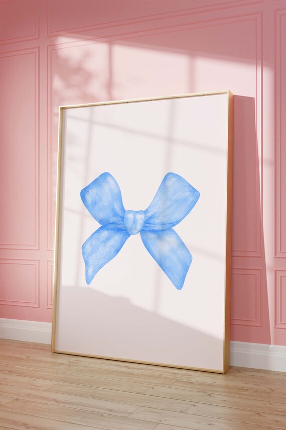 Blue Bow Watercolor Preppy Ribbon Coquette Chic Wall Decor Poster