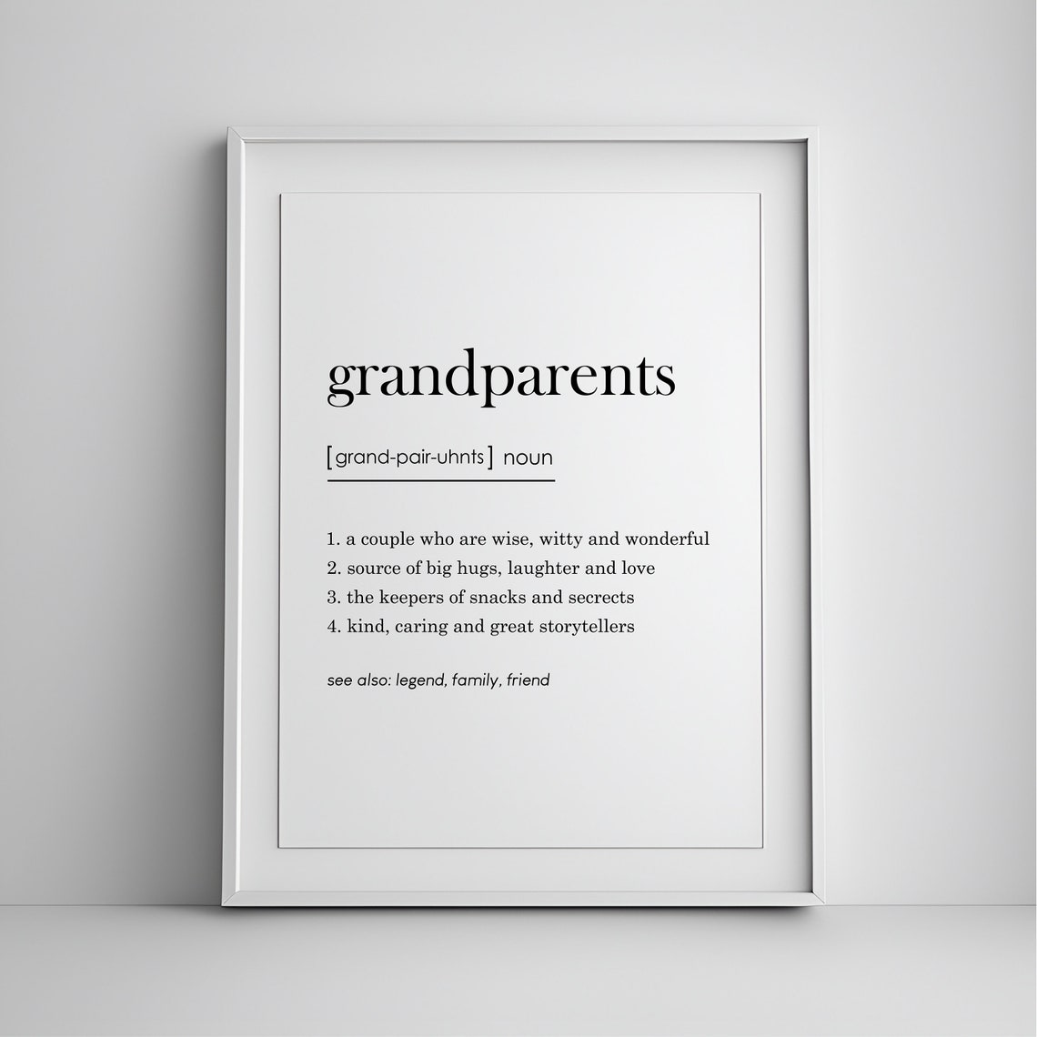 Grandparents Definition Dictionary Typography Family Gift Poster