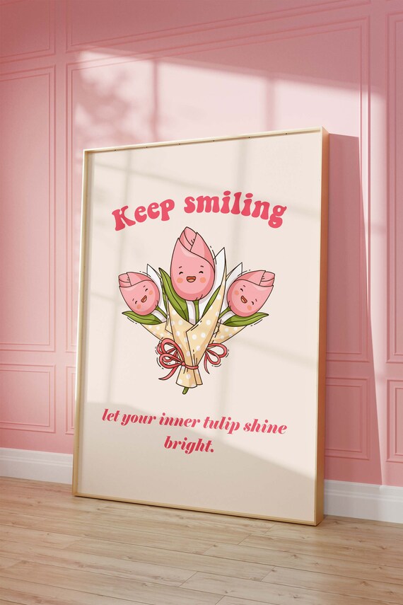 Quote Wall Art Flower Decor Botanical Print Retro Pink Tulip