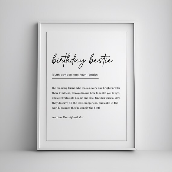 Birthday Bestie Dictionary Definition Funny Best Friend Gift Print