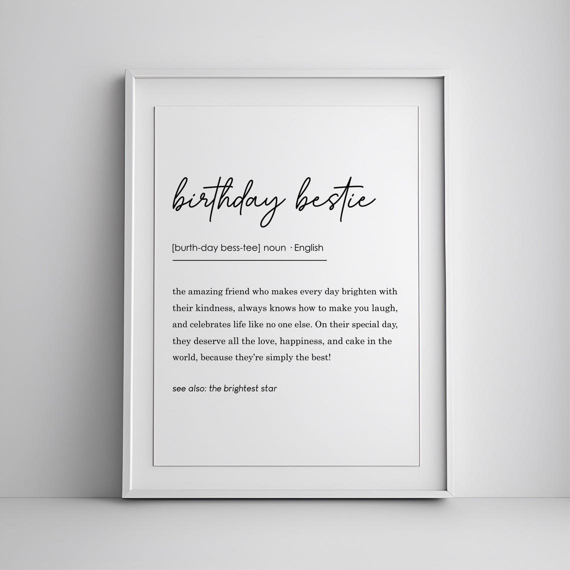 Birthday Bestie Dictionary Definition Funny Best Friend Gift Print