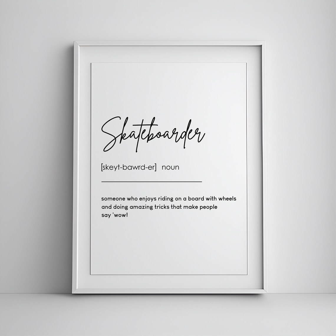 Skateboarder Definition Poster, Teen Bedroom Quote