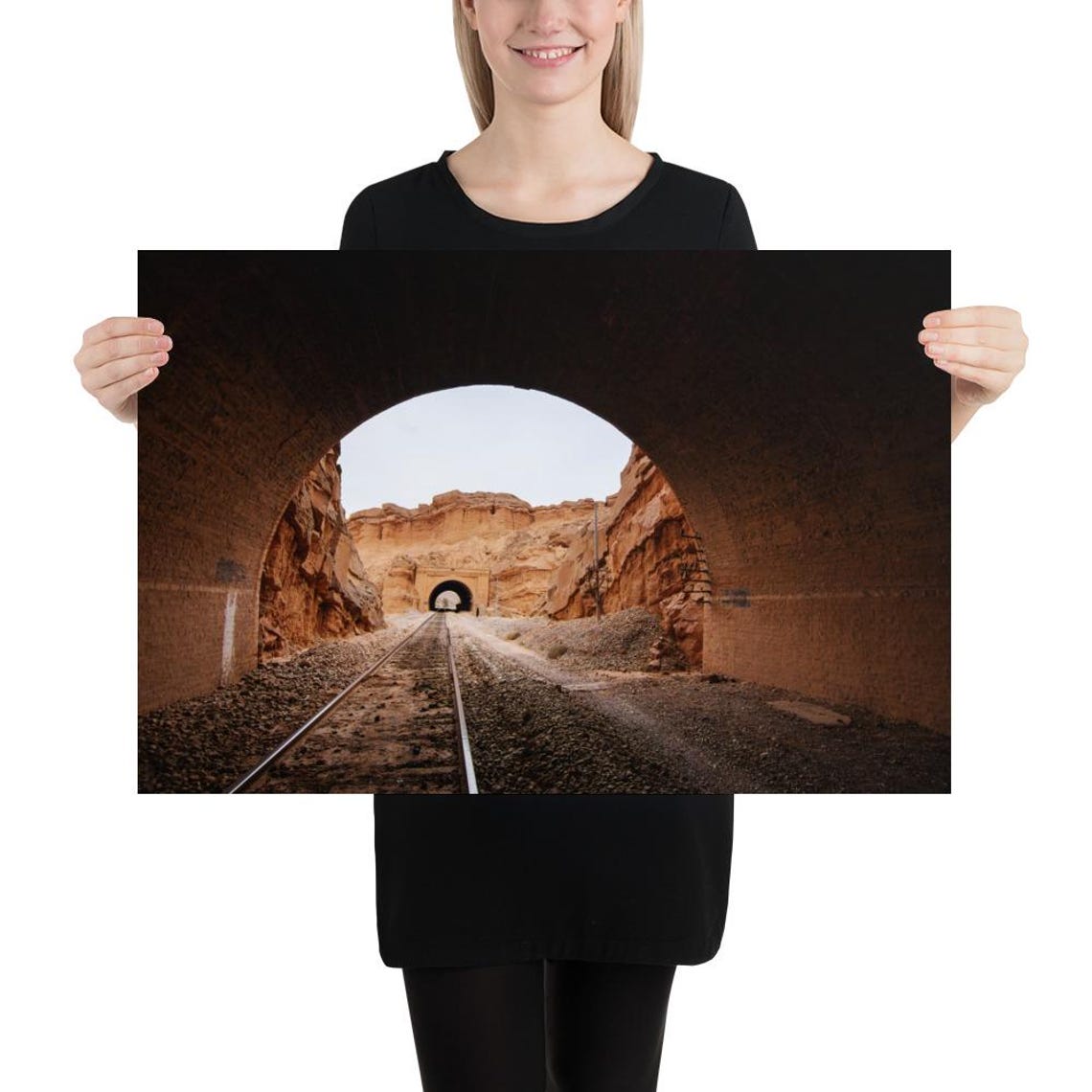 Railway Tunnel Opening Onto Rocky Desert Canyon Photo Poster