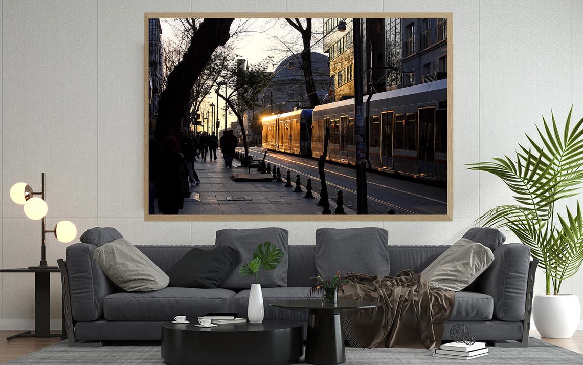 Real Photo Istanbul Sunset Tram Print Turkish Cityscape Wall Art