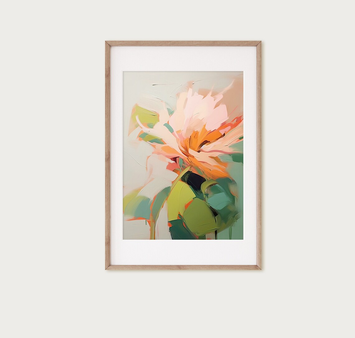 Pink Orange Bloom Abstract Flower Oil Painting Floral Art Poster