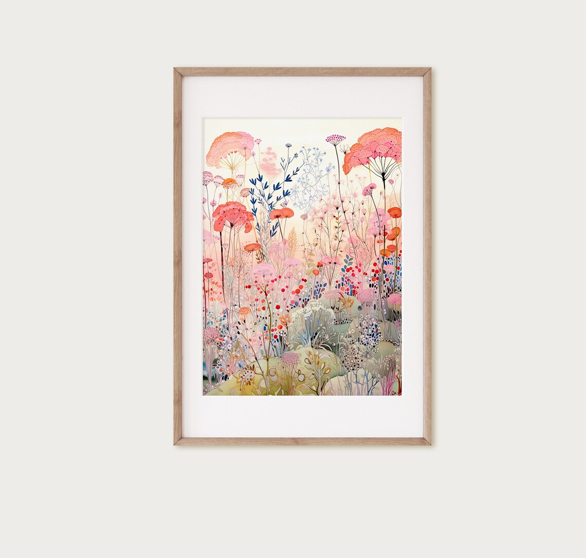 Wildflower Meadow Delicate Watercolor Coral Pink Bloom Art Poster