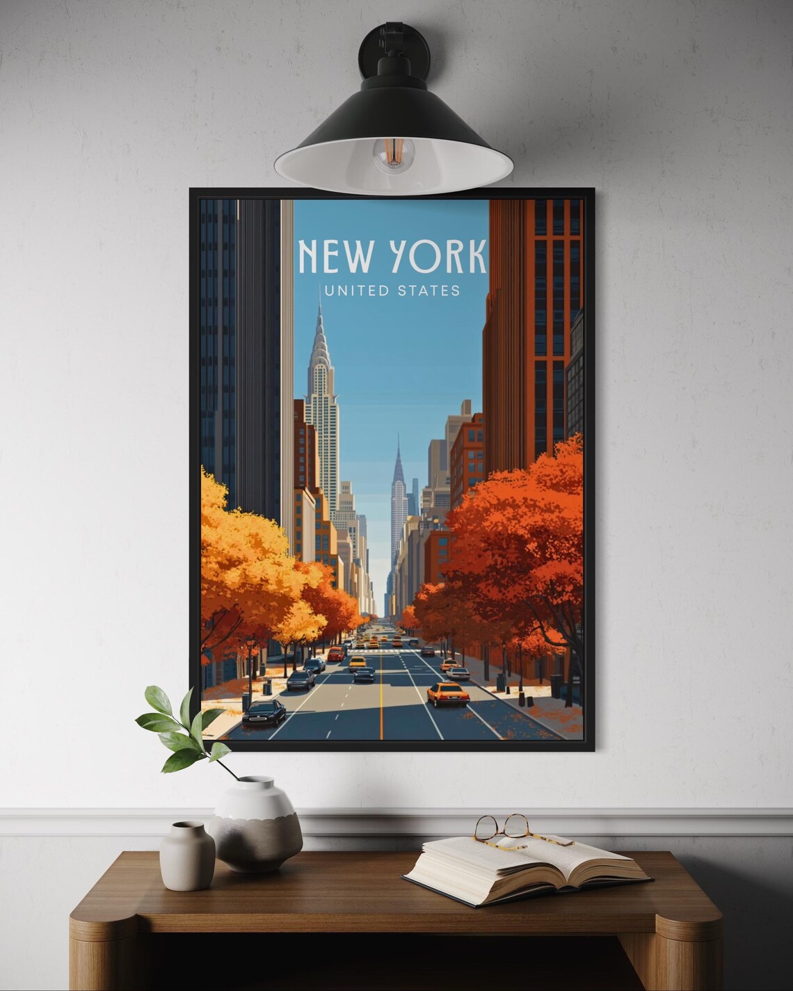 New York Autumn Chrysler Building Skyline Vintage Travel Poster