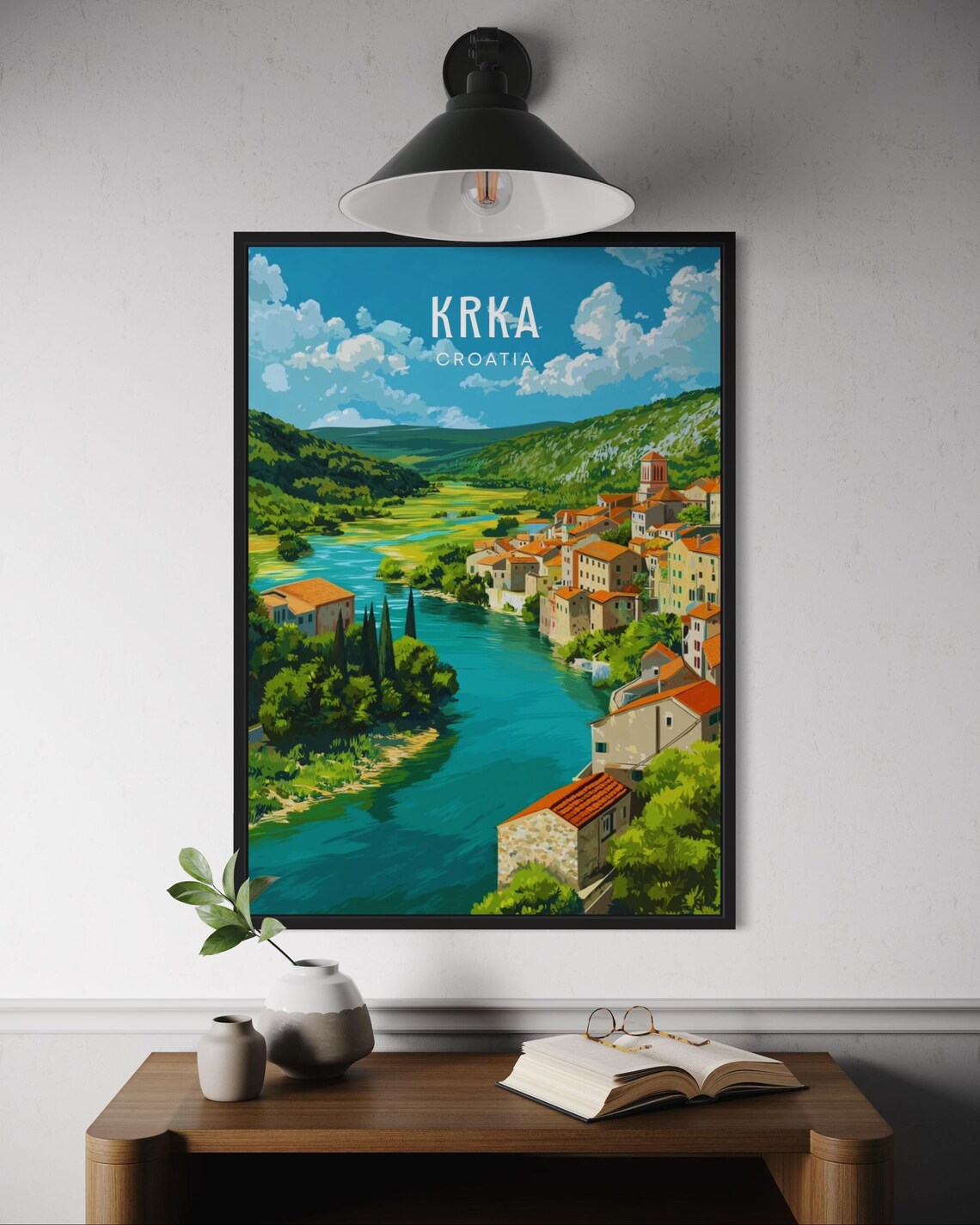 Krka Croatia River Town Green Valley Old Stone Travel Poster