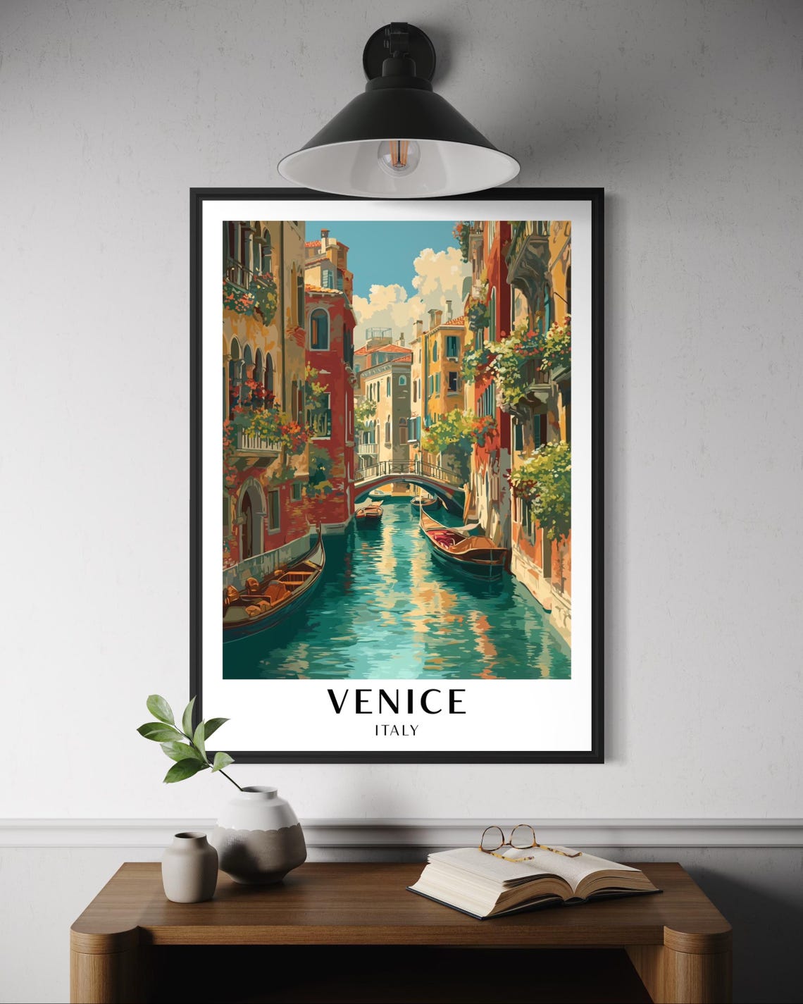 Venice Italy Grand Canal Gondolas Bridge Romantic Travel Poster