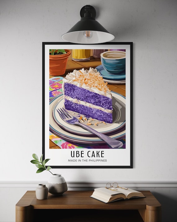 Ube Cake Dessert Poster Purple Filipino Pudding Wall Art Kitchen Decor Asian Illustration Foodie Traveller Gift Philippines