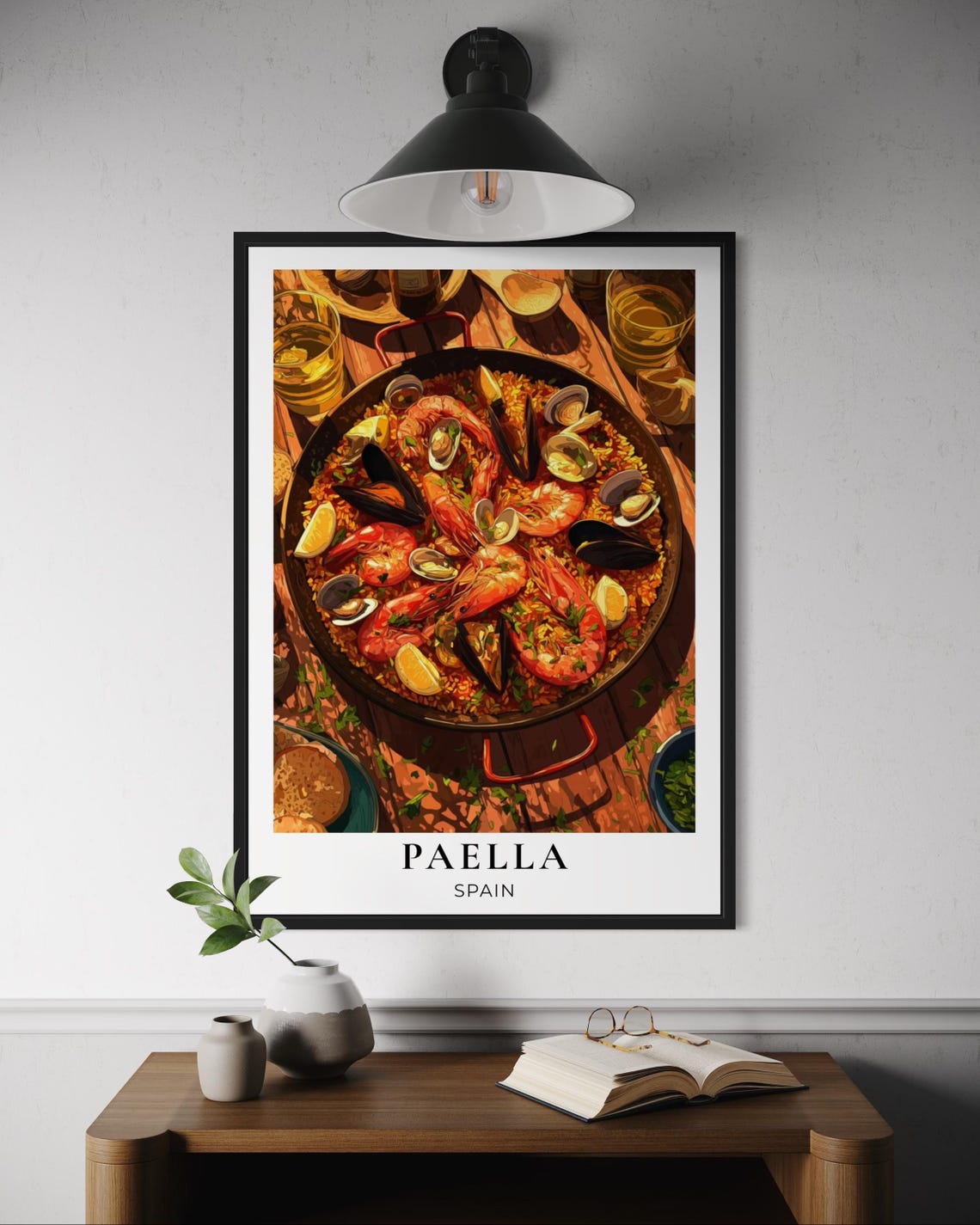 Paella Spain Seafood Rice Pan Traditional Rustic Kitchen Art Print