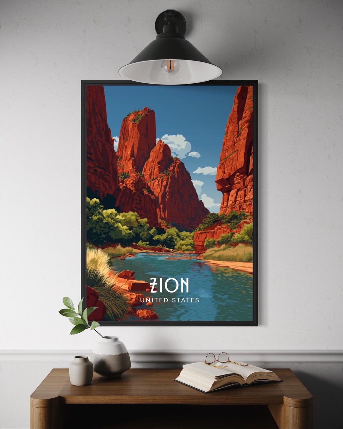 Zion National Park Poster Utah Wall Art Scenic Red Rock Print Usa Travel United States Southwestern Nature Artwork Home Decor