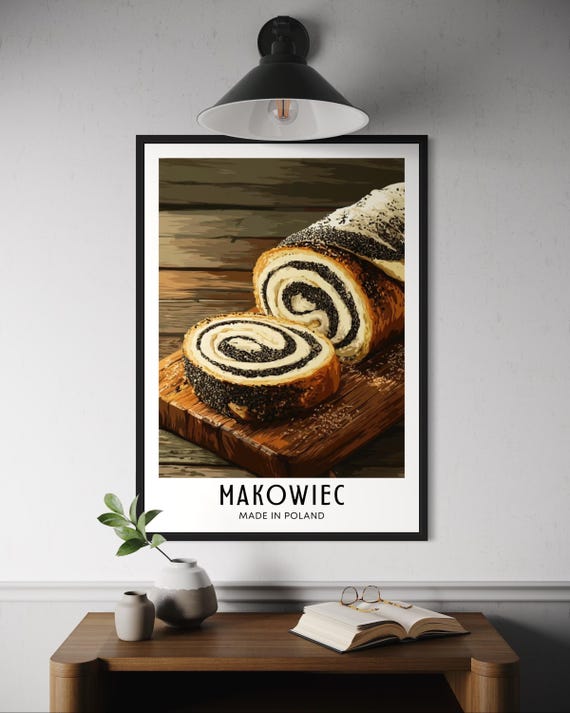 Makowiec Poster Traditional Polish Christmas Poppy Seed Cake Wall Art Krakow Kitchen Decor Festive Dessert Illustration Poland Food