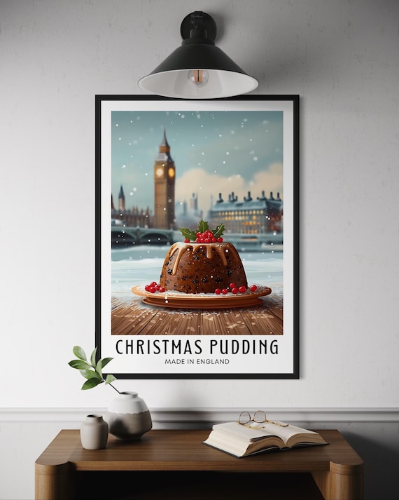 Christmas Pudding English Holiday Dessert London Big Ben Snow Poster