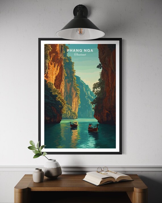 Phang Nga Travel Poster Thailand Scenic Cliffs Wall Art Thai Islands Print Coastal Landscape Decor Southeast Asia Wanderlust Artwork