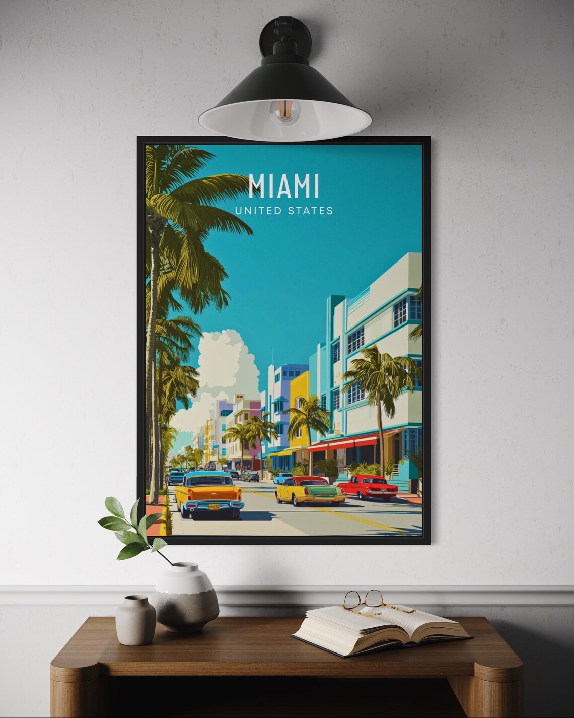 Miami USA Ocean Drive Art Deco South Beach Classic Cars Poster