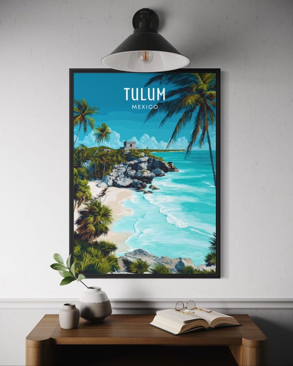 Tulum Travel Poster Mexico Wall Art Tropical Beach Print Ancient Ruins Landscape Decor Caribbean Coastal Artwork Mexican Cultural