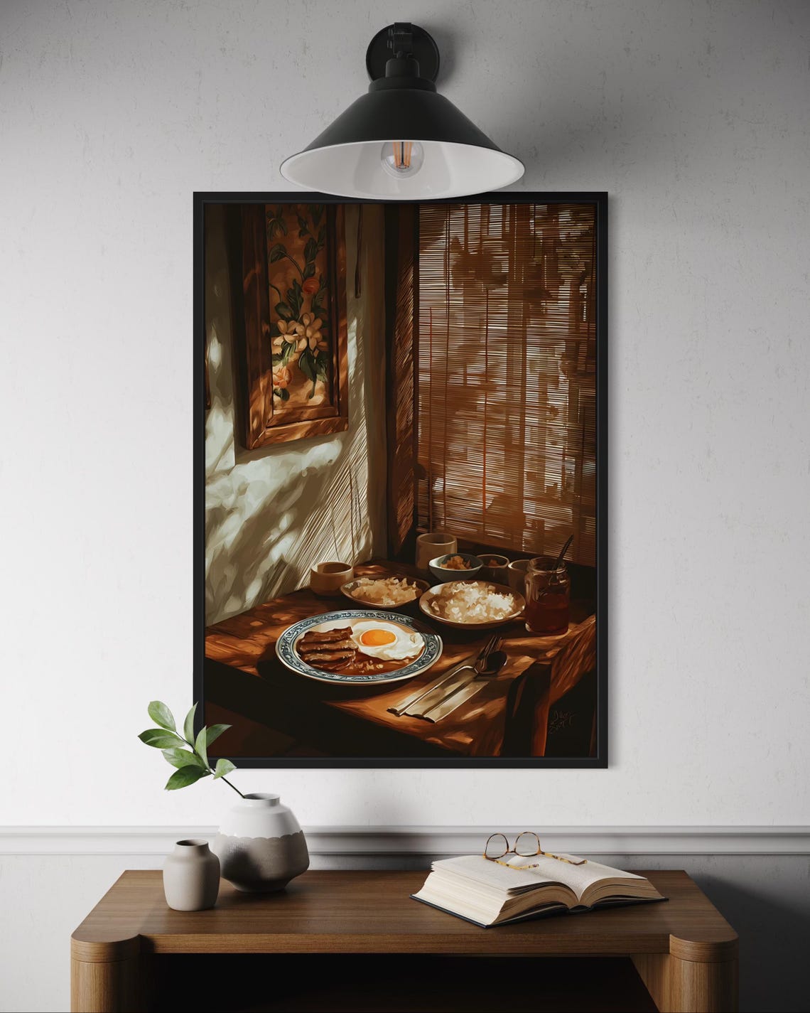 Cozy Rustic Morning Breakfast Table Fried Egg Rice Art Poster