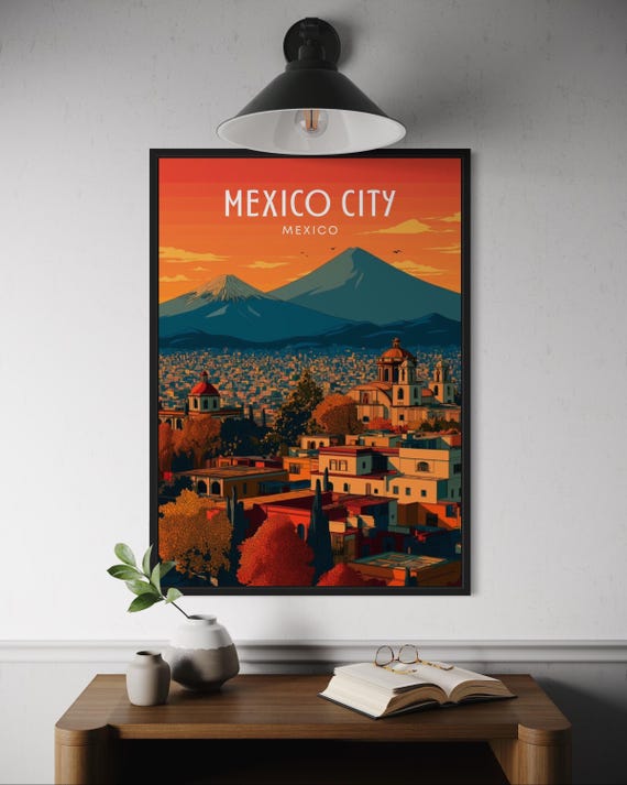 Mexico City Poster Vibrant Cityscape Wall Art Historic Landmarks Print Travel Decor North America Chapultepec Castle