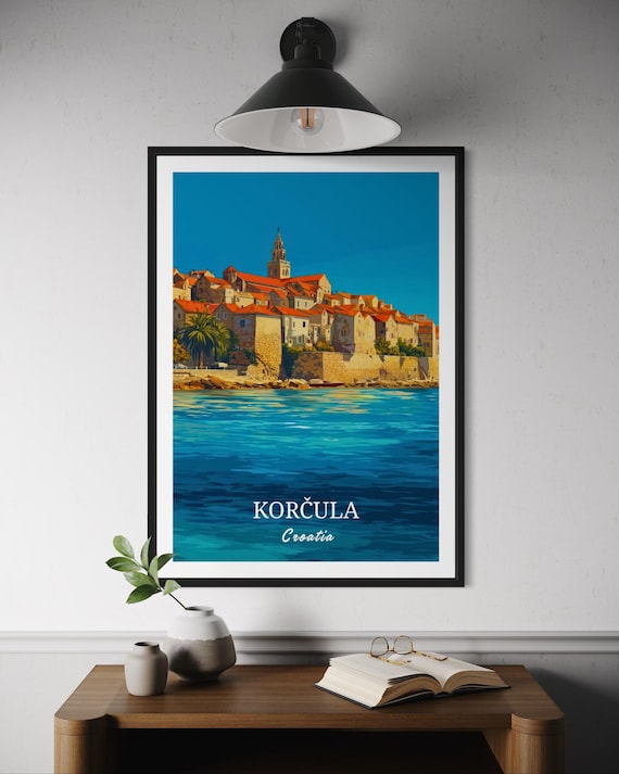Korcula Croatia Medieval Old Town Seaside Fortress Travel Poster