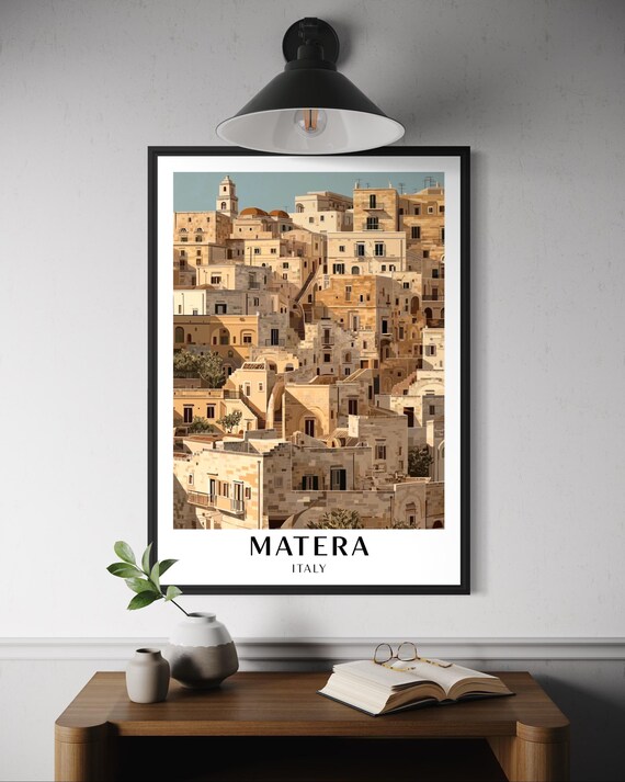 Matera Italy Travel Poster Historic Sassi Cave Homes Wall Art Basilicata Decor Italian Architecture Print European City