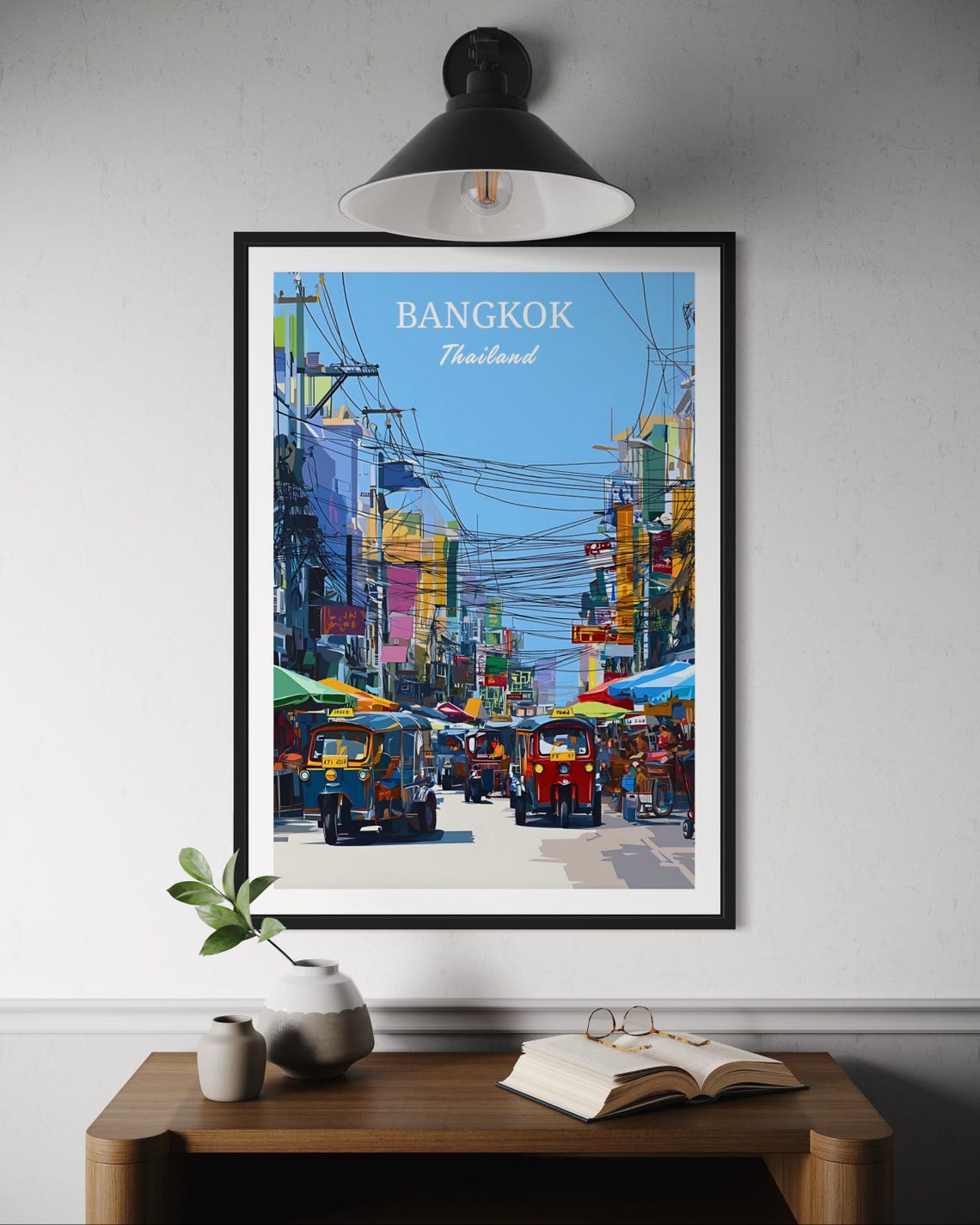 Bangkok Street Scene Poster Colorful Thailand Travel Wall Art Urban Market Chaos Print Vibrant Southeast Asia City Illustration Se