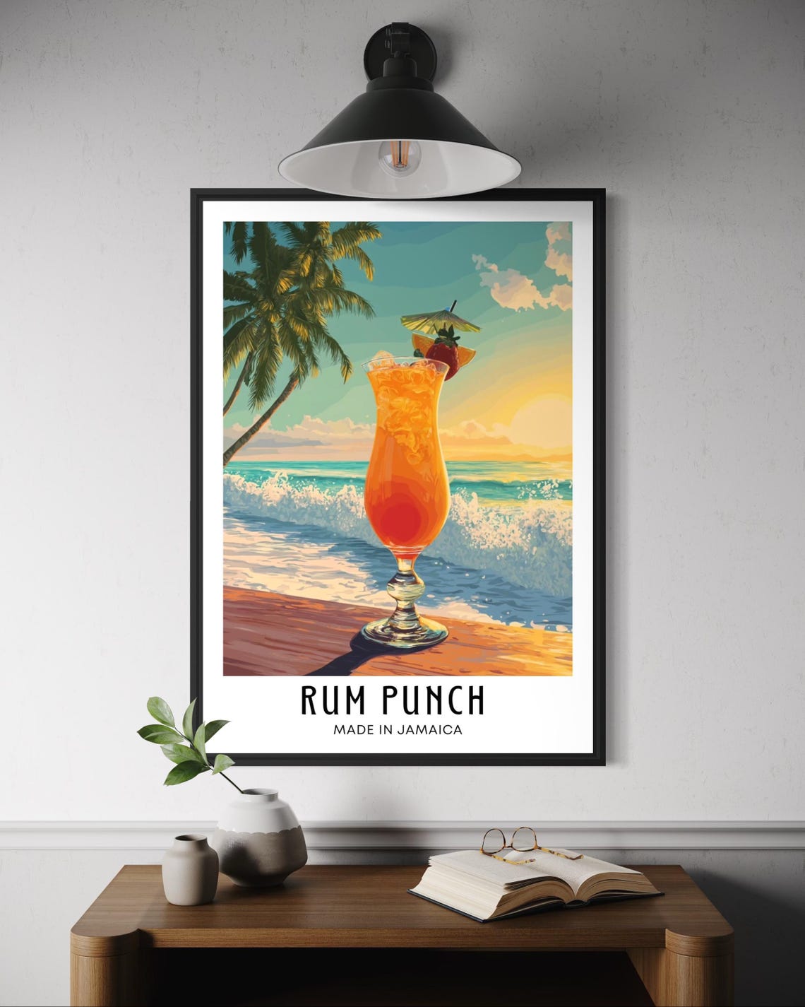 Rum Punch Jamaican Cocktail Beach Sunset Waves Tropical Art Poster