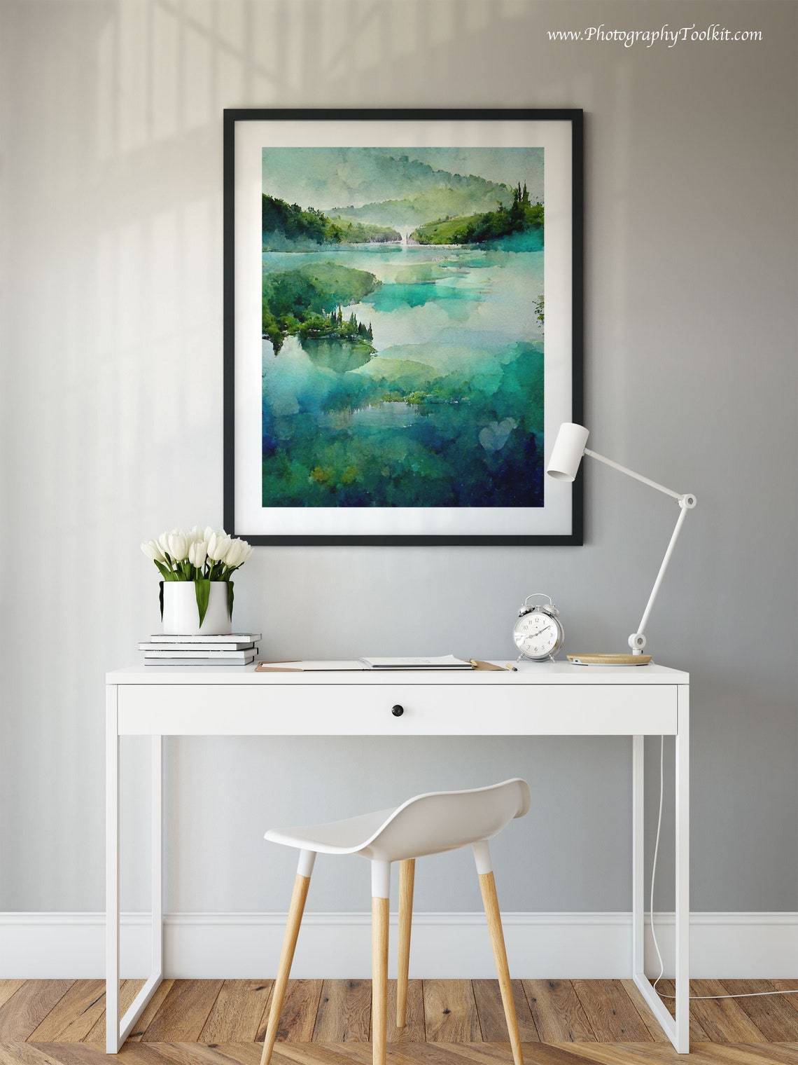 Plitvice Lakes Misty Emerald Lake Scenic Serene Watercolor Poster - Image 2